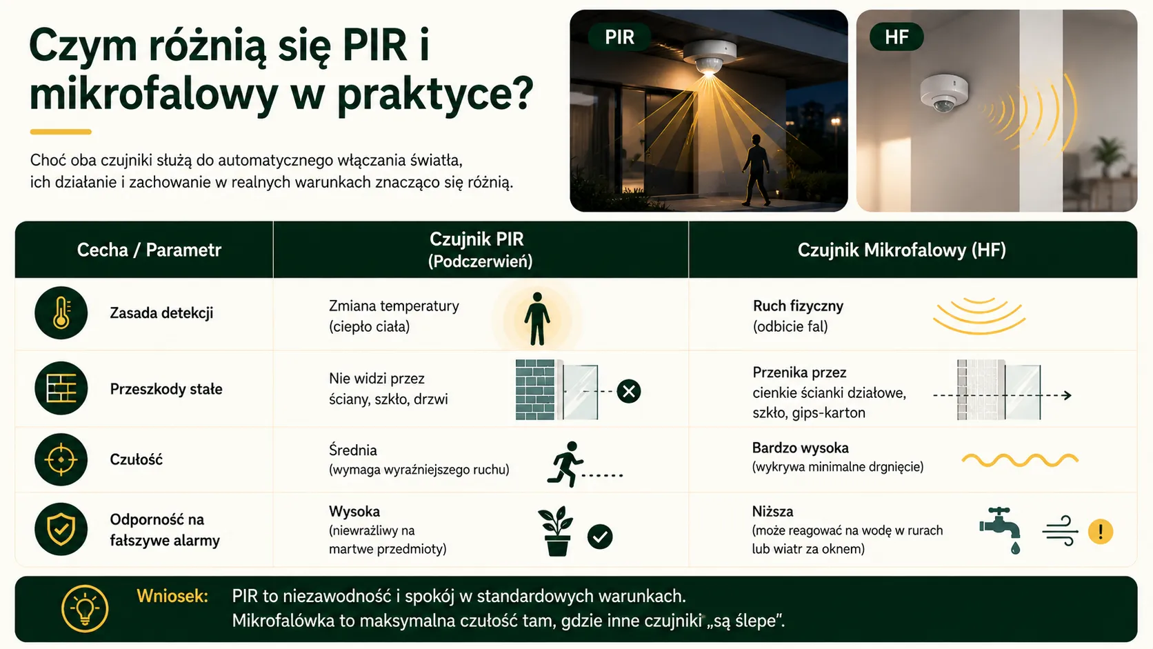 Czym różnią się PIR i mikrofalowy w praktyce?