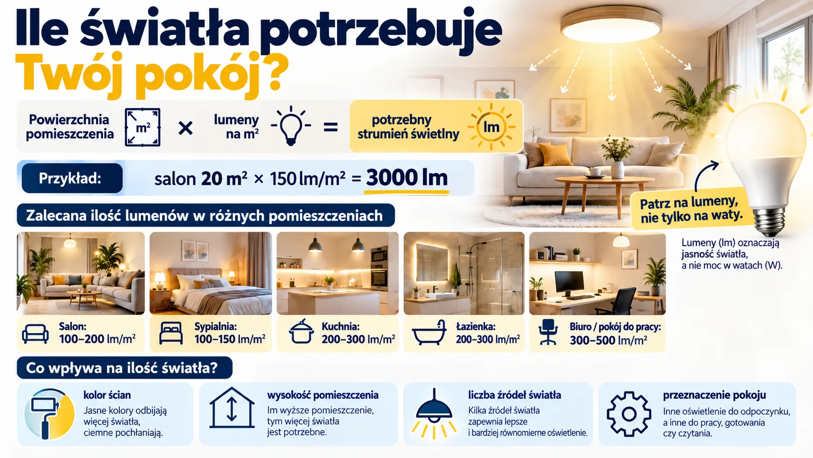 Ile światła potrzebuje Twój pokój?