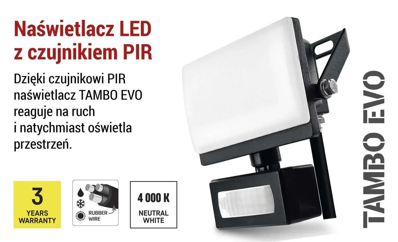 Naświetlacz LED TAMBO EVO z czujnikiem PIR, 10 W