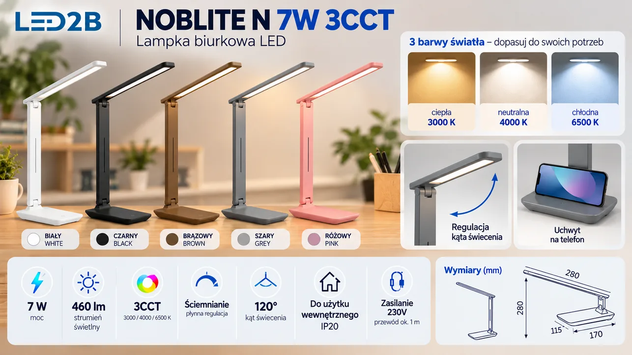 Lampka biurkowa LED NOBLITE N 7W 3CCT brązowa LED2B