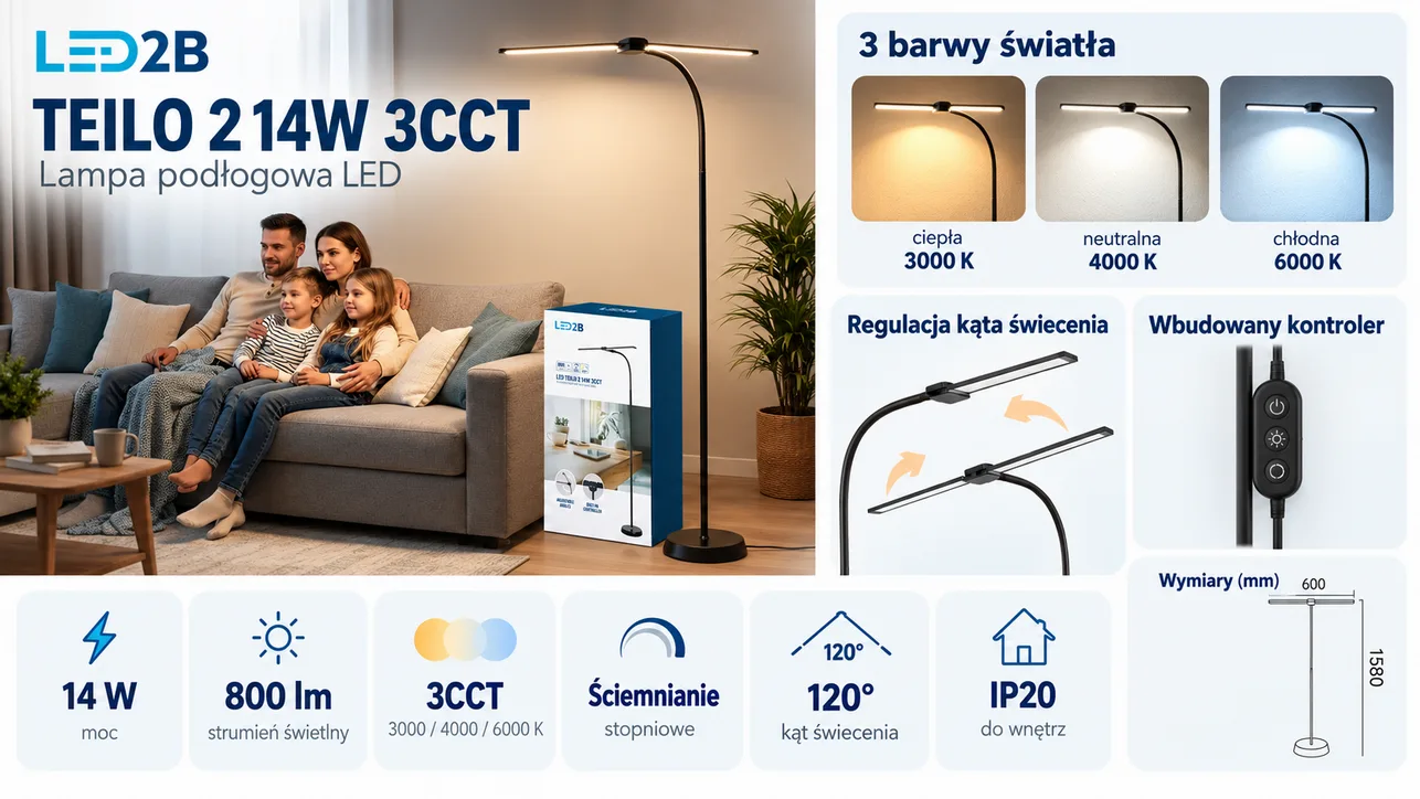 Lampa podłogowa LED TEILO 2 14W 3CCT czarna LED2B