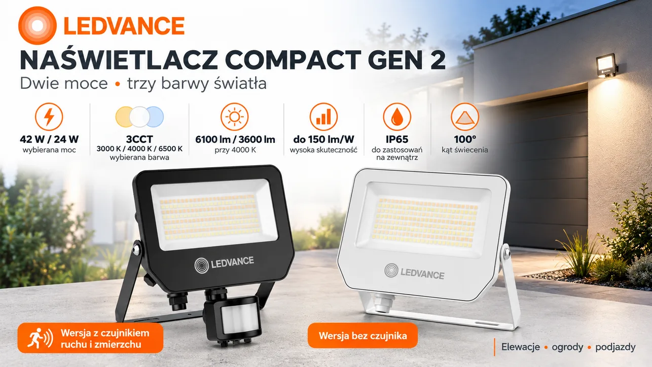 Naświetlacz LEDVANCE 24/42W 3CCT PIR IP65 czarny