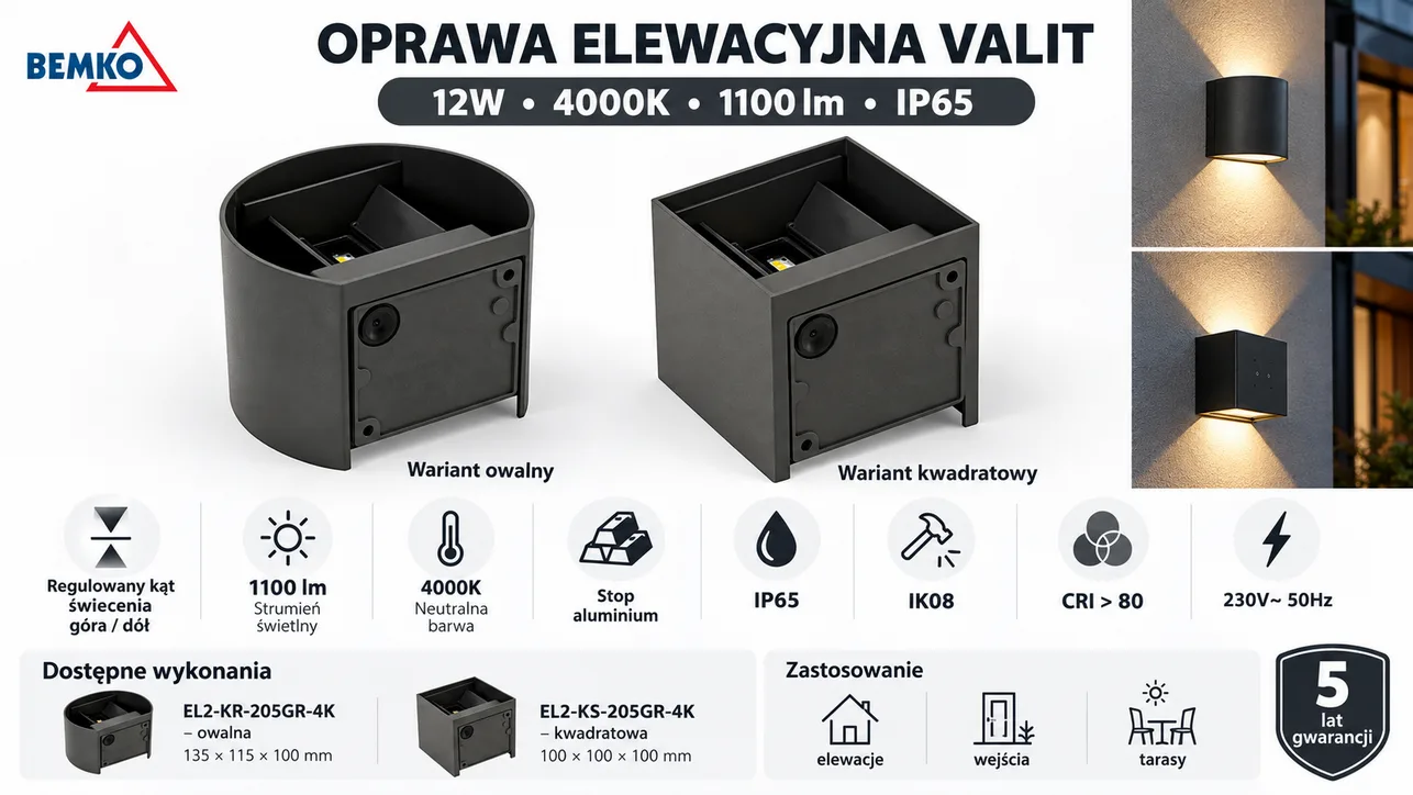 Oprawa elewacyjna LED VALIT 12W 4000K 1100lm IP65 grafit