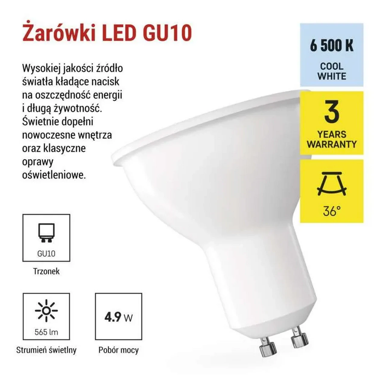 Żarówka LED GU10 MR16 4,9W 565lm 6500K 36° EMOS CLASSIC