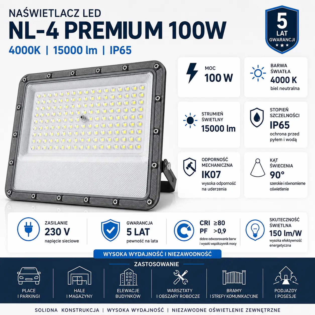 Naświetlacz LED NL-4 100W 4000K