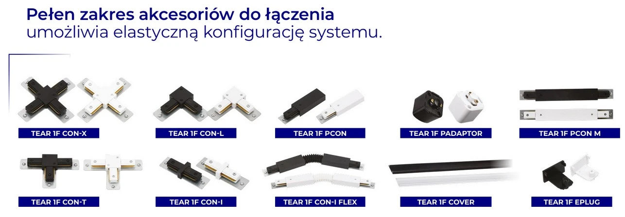 Akcesoria systemu Kanlux TEAR 1F Akcesoria do systemu szynowego Kanlux TEAR 1F
