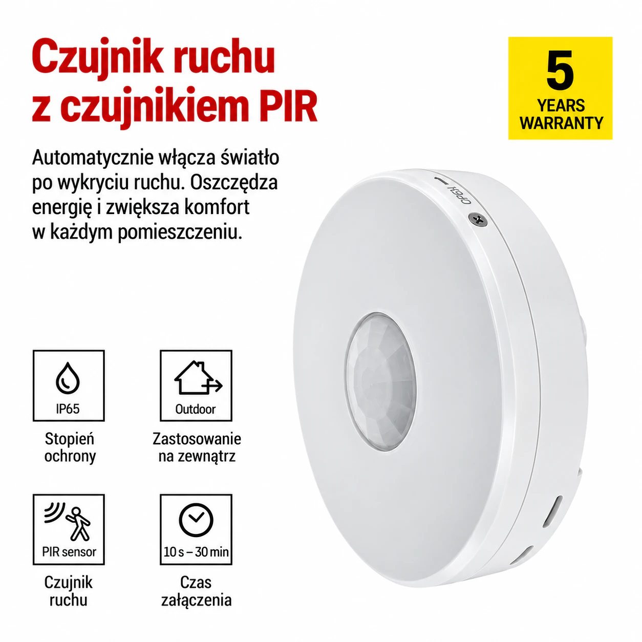 Biały czujnik ruchu PIR 2000W 360° IP65