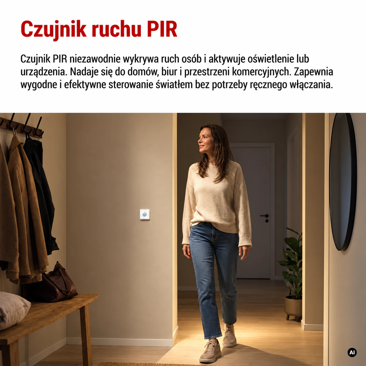 Biały czujnik ruchu PIR 500W 190° IP20