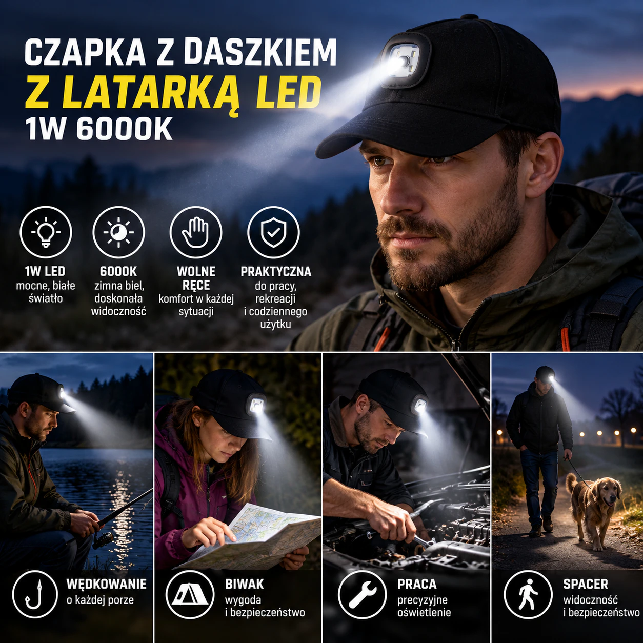 Czapka LED 1W – Światło na każdą okazję
