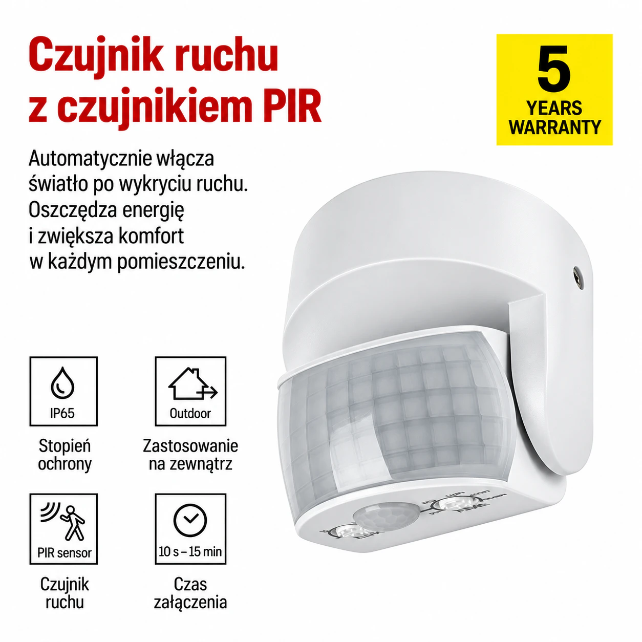 Czarny czujnik ruchu PIR 1200W