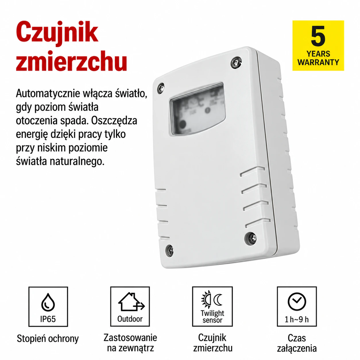 Czujnik zmierzchu 1800W IP65 biały