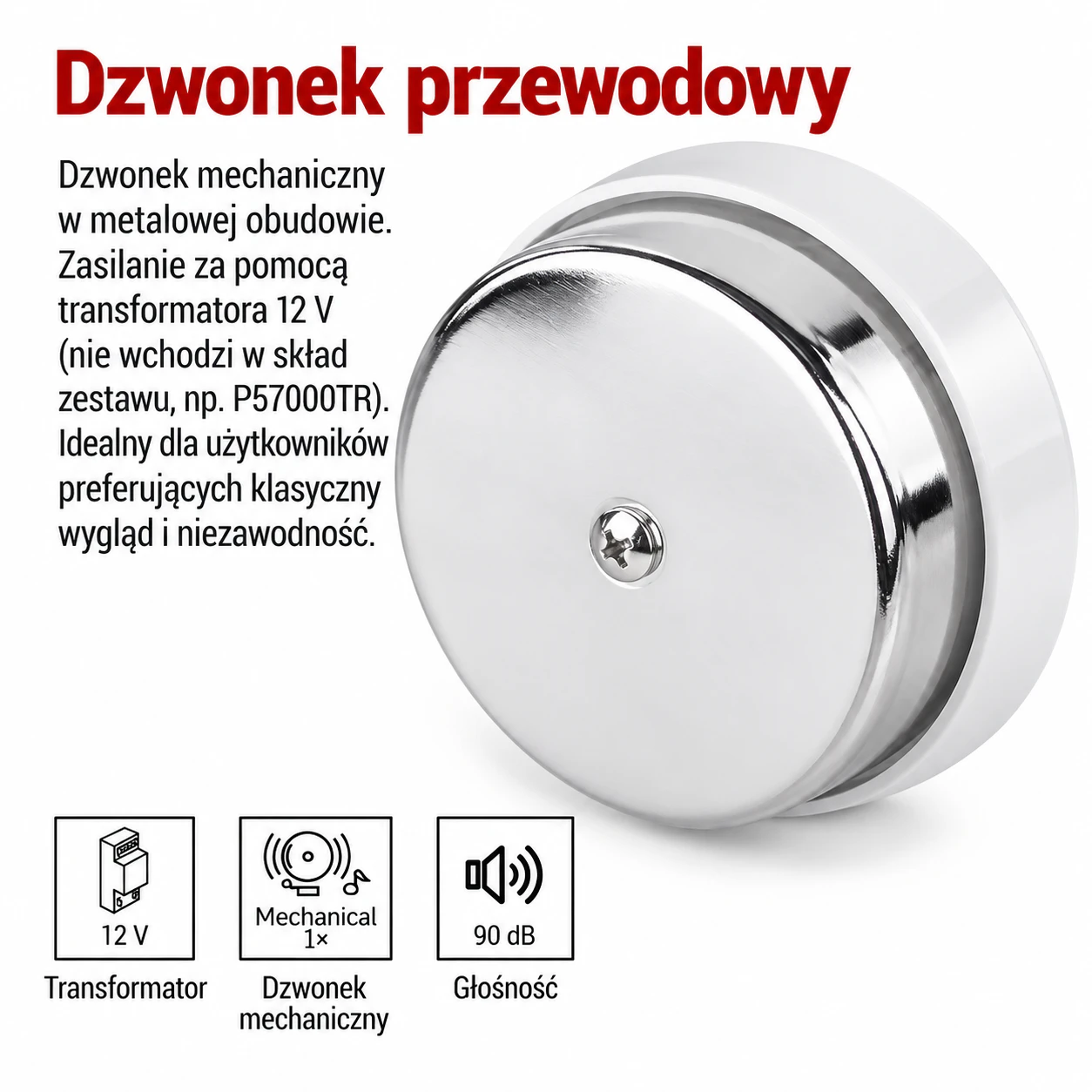 Dzwonek przewodowy EMOS P57104 12 V biało-chromowany