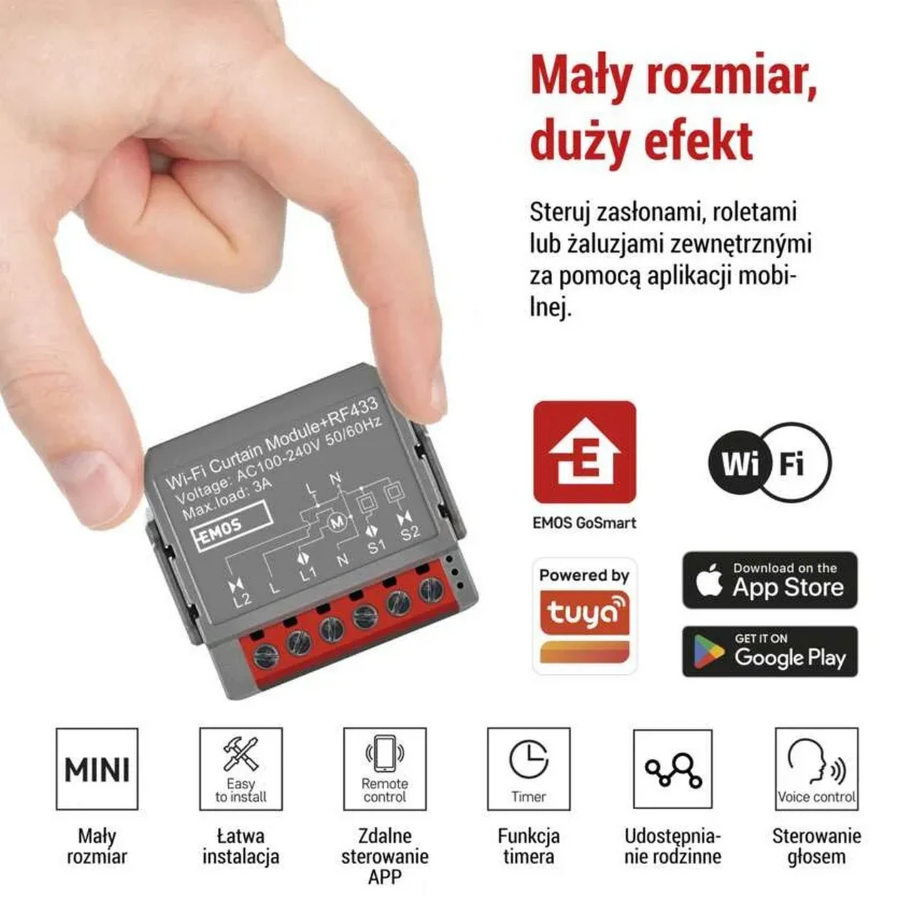 EMOS GoSmart IP-2121CW to 1-kanałowy moduł sterowania roletami przez Wi-Fi