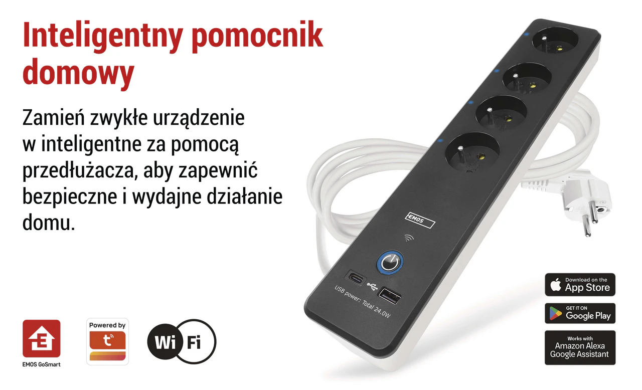 EMOS GoSmart P1412SM (IP-3012F) to inteligentny przedłużacz Wi-Fi o długości 2 m