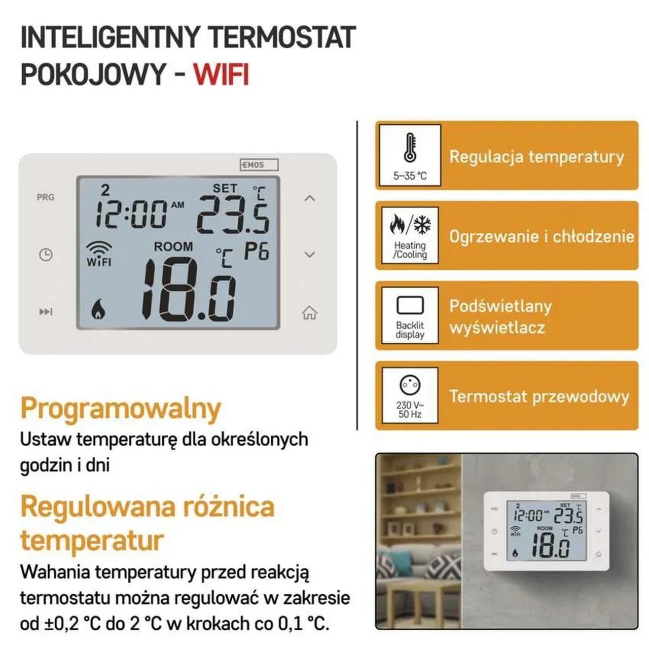 EMOS GoSmart P56201 to przewodowy termostat pokojowy Wi-Fi