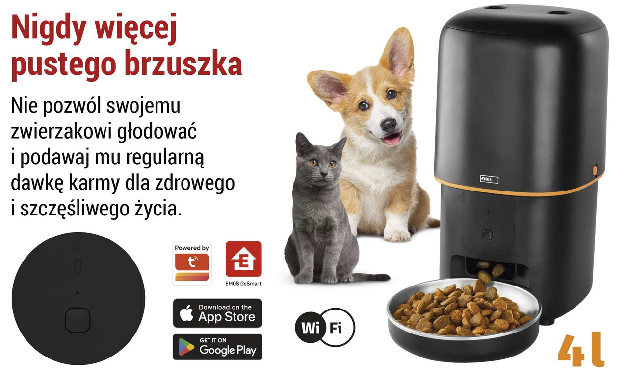EMOS GoSmart PET CARE H6002 to automatyczne karmidło Wi-Fi dla kotów i psów małych oraz średnich ras