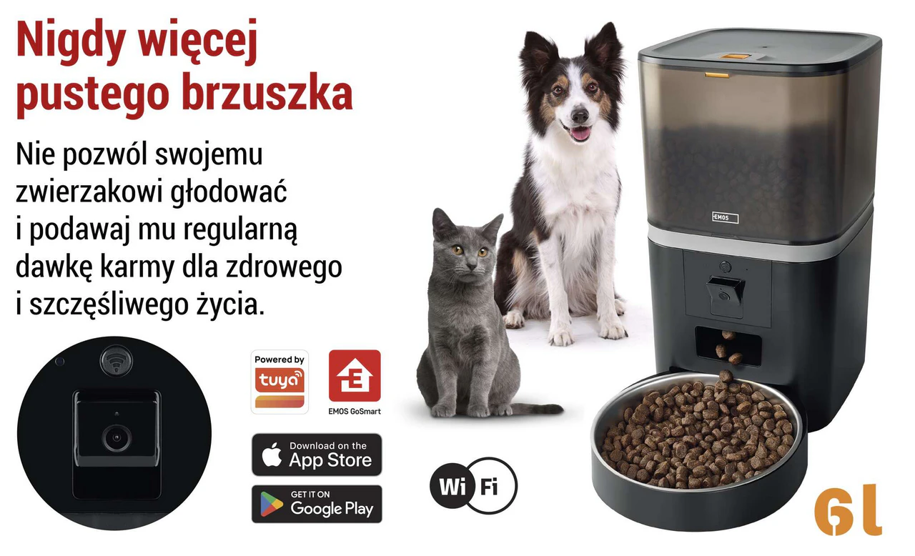 EMOS GoSmart PET CARE H6006 to automatyczne karmidło Wi-Fi z kamerą Full HD i pojemnikiem na 6 l