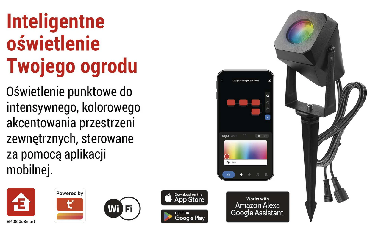 EMOS GoSmart ZIW191R to zewnętrzny reflektor punktowy LED RGBIC + CCT o mocy 1,5 W