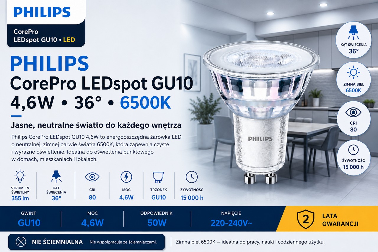 GU10-4,6W-865-36D-PH
