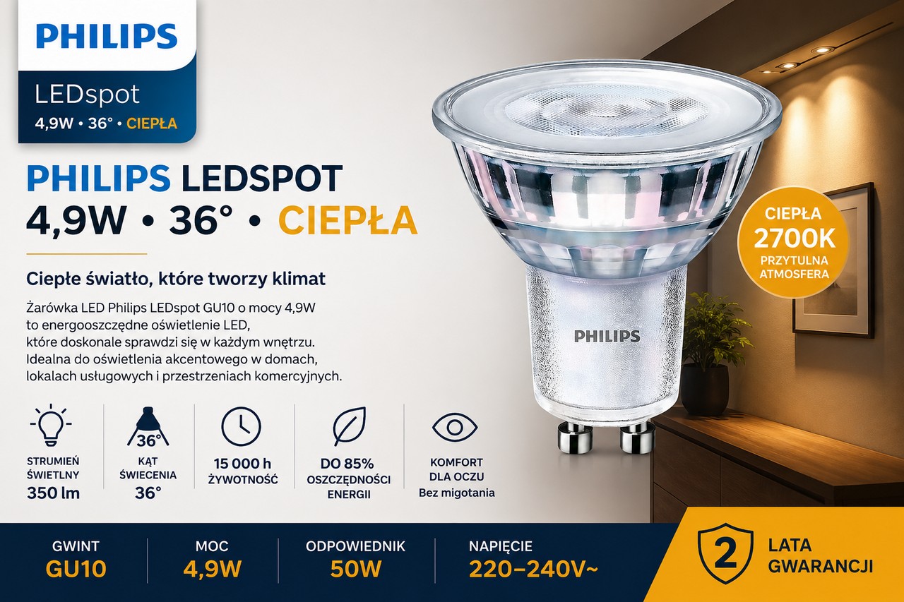 Żarówka LED GU10 4,9W Corepro biała ciepła PGILIPS