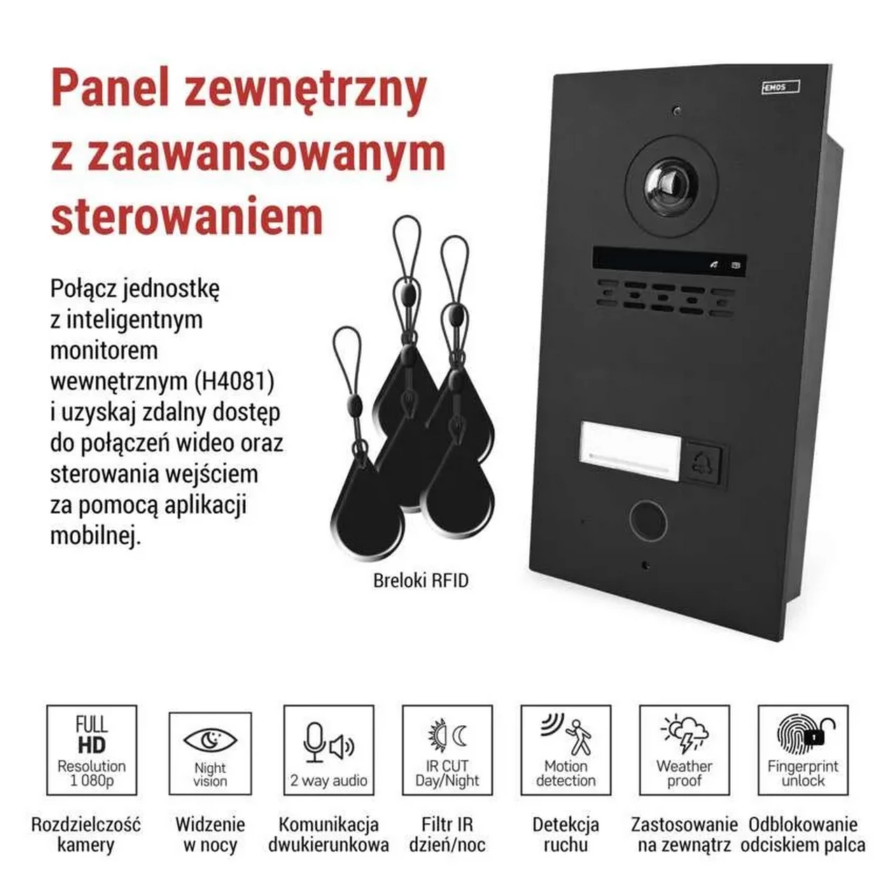 Jednostka zewnętrzna wideodomofonu EMOS GoSmart H4082 2WIRE 1 przycisk Full HD