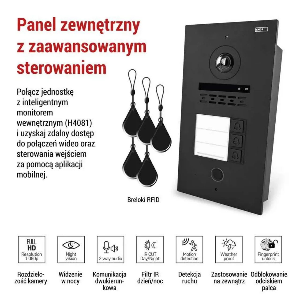 Jednostka zewnętrzna wideodomofonu EMOS GoSmart H4084 2WIRE 3 przyciski Full HD