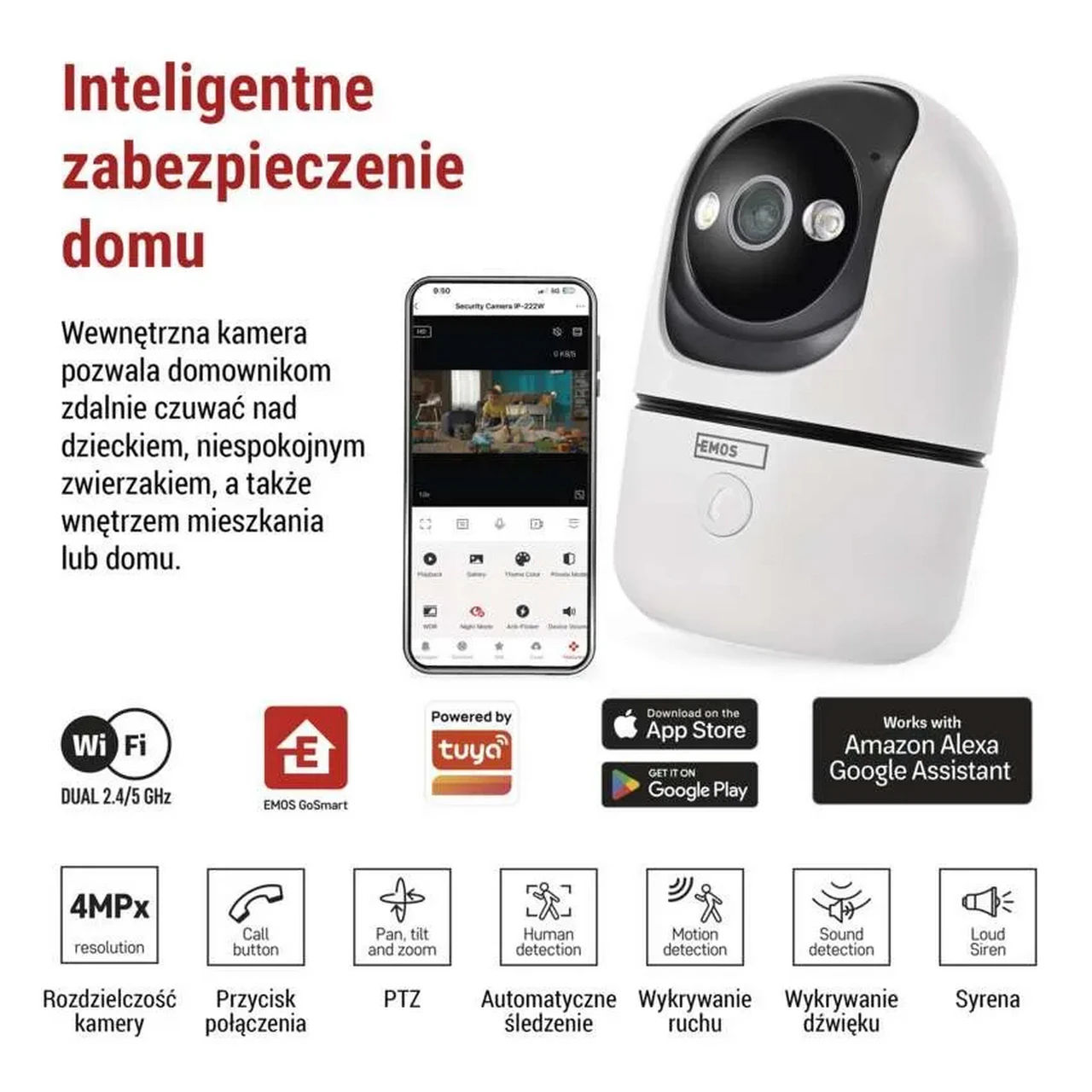 Kamera wewnętrzna obrotowa EMOS GoSmart IP-220G Wi-Fi 4 Mpx Dual Band IP21
