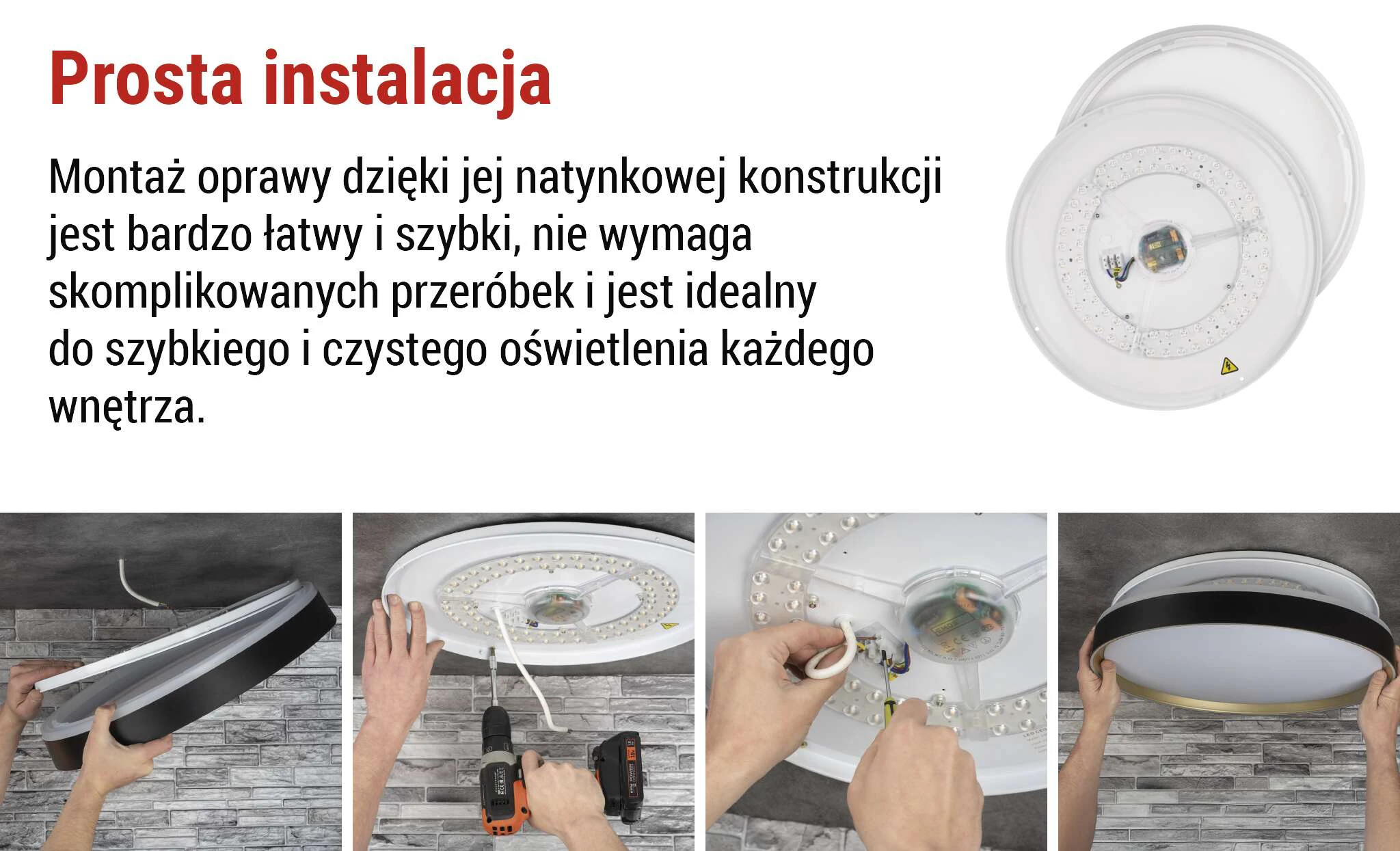 Konstrukcja i montaż natynkowy ∅500mm czarna szampan