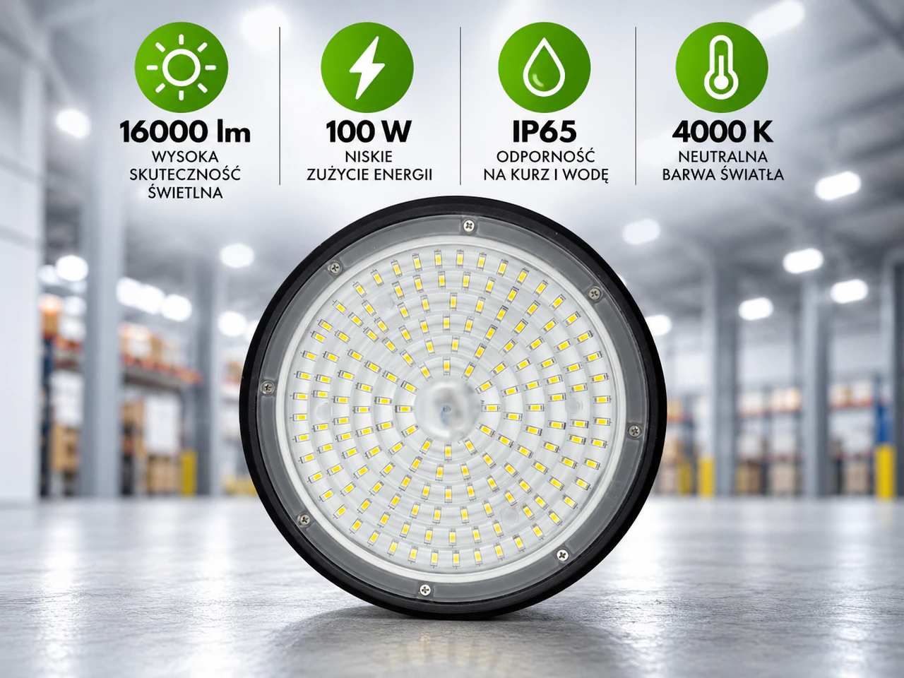 Lampa przemysłowa LED High Bay Eco Light PREMIUM 100W 16000lm 4000K IP65