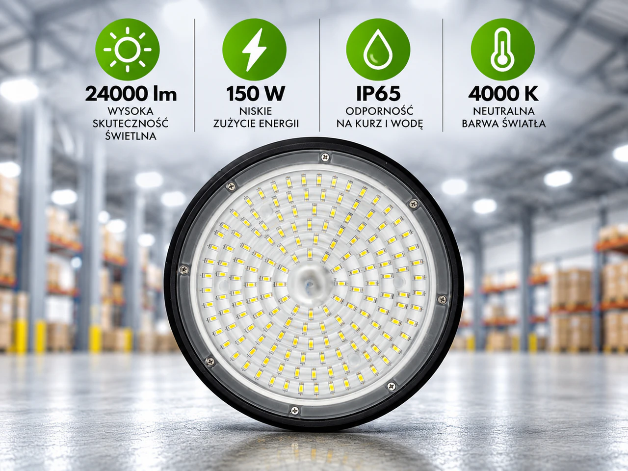 Lampa przemysłowa LED High Bay Eco Light PREMIUM 150W 24000lm 4000K IP65