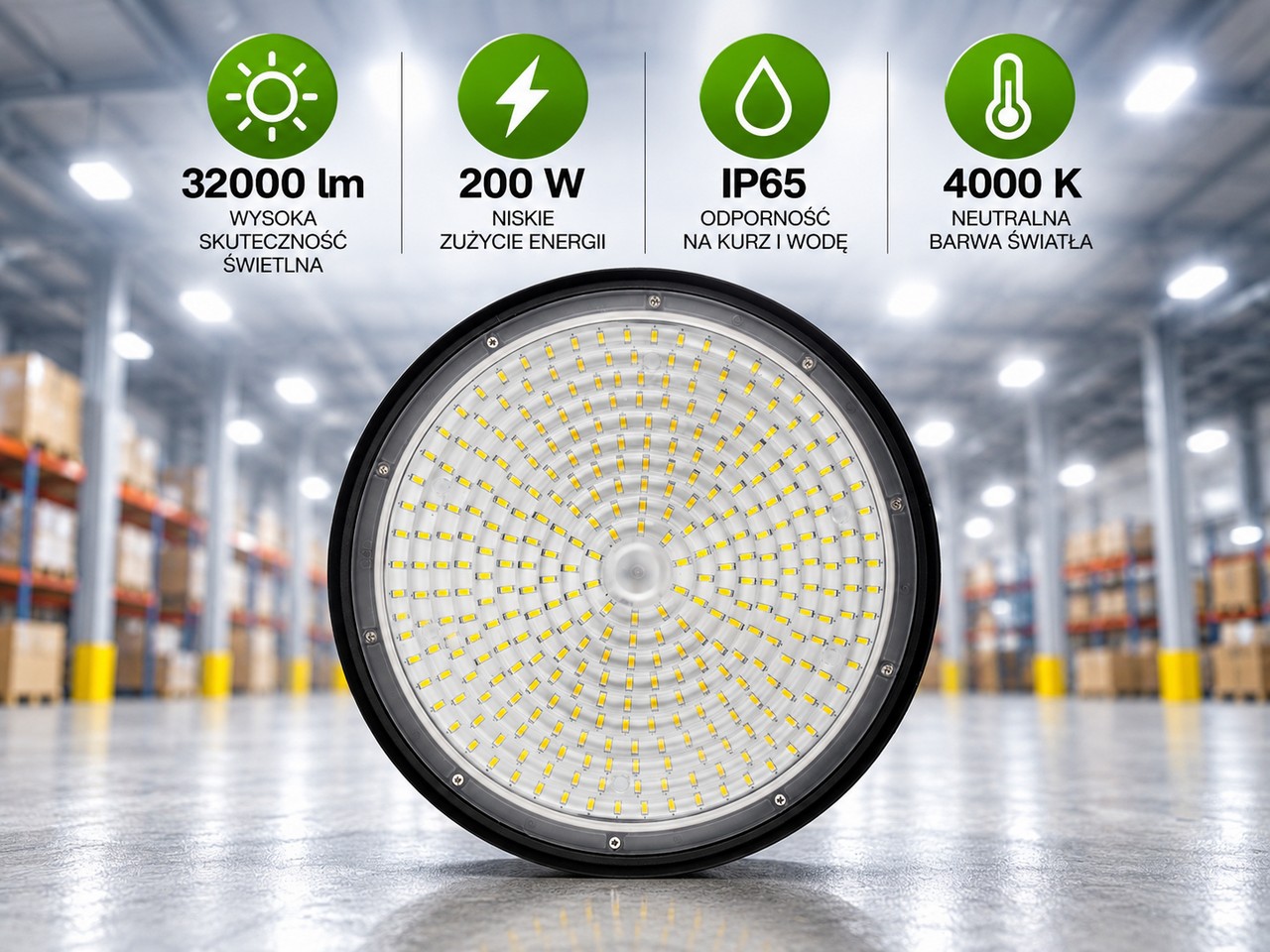 Lampa przemysłowa LED High Bay Eco Light PREMIUM 200W 32000lm 4000K IP65