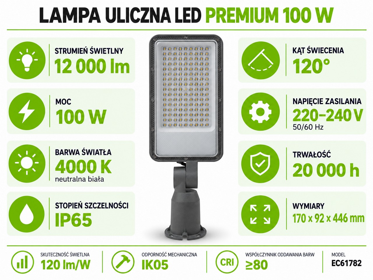 Lampa uliczna LED Eco Light PREMIUM 100W 12000lm 4000K IP65