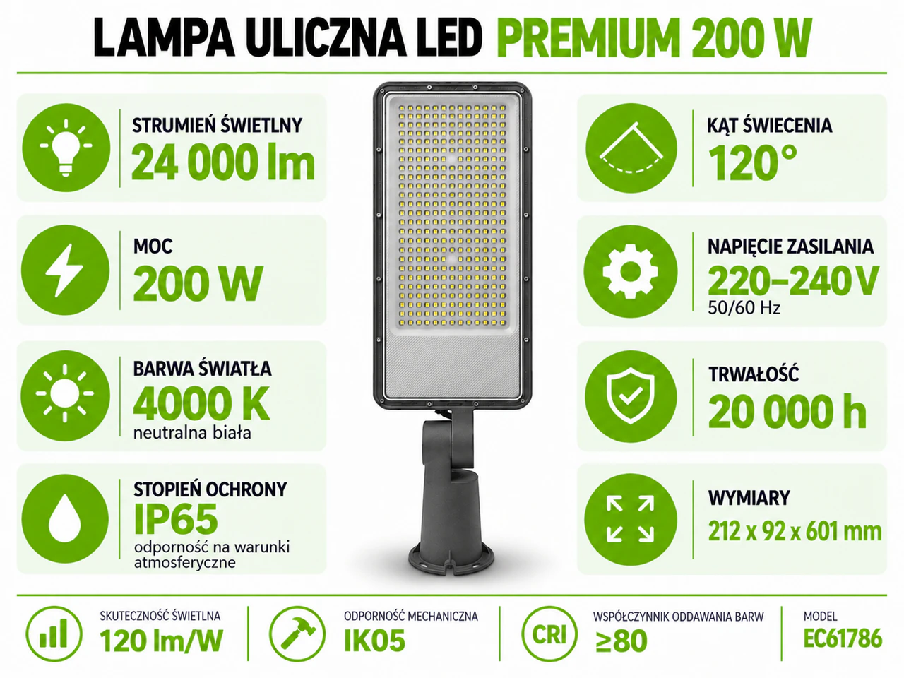 Lampa uliczna LED Eco Light PREMIUM 200 W 24 000 lm 4000 K IP65