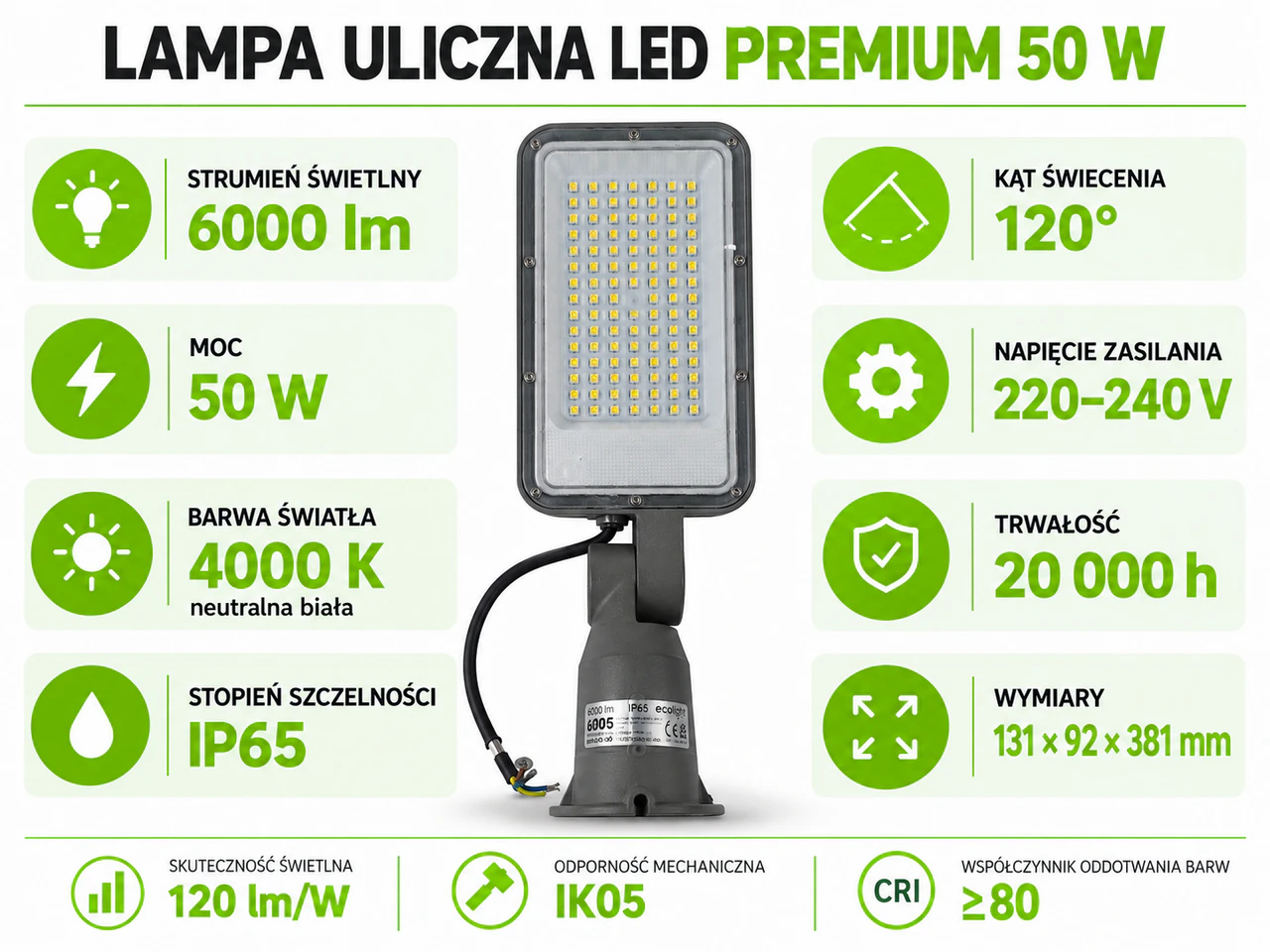 Lampa uliczna LED Eco Light PREMIUM 50 W 6000 lm 4000 K IP65
