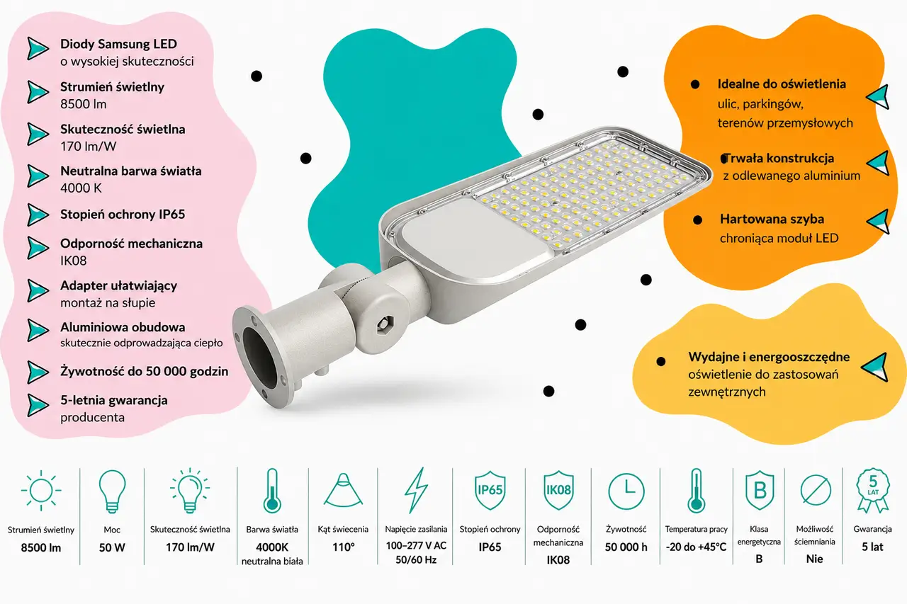 Lampa uliczna LED V-TAC VT-59ST 50W 4000K IP65 Samsung LED
