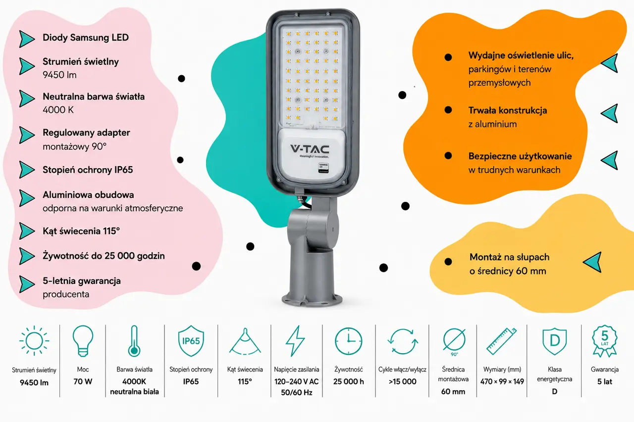 Lampa uliczna LED V-TAC VT-79ST 70W 4000K IP65 Samsung LED