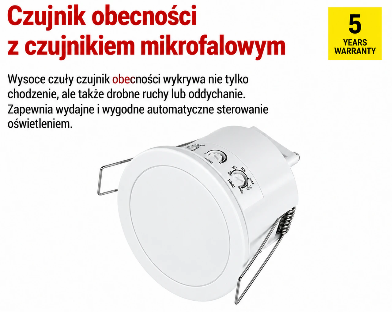 Mikrofalowy czujnik obecności 24 GHz 2000W biały