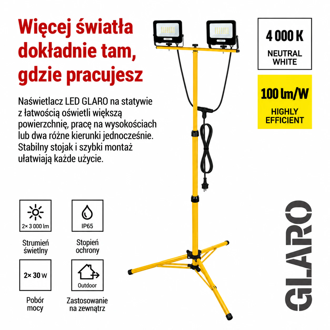 Naświetlacz LED GLARO na statywie
