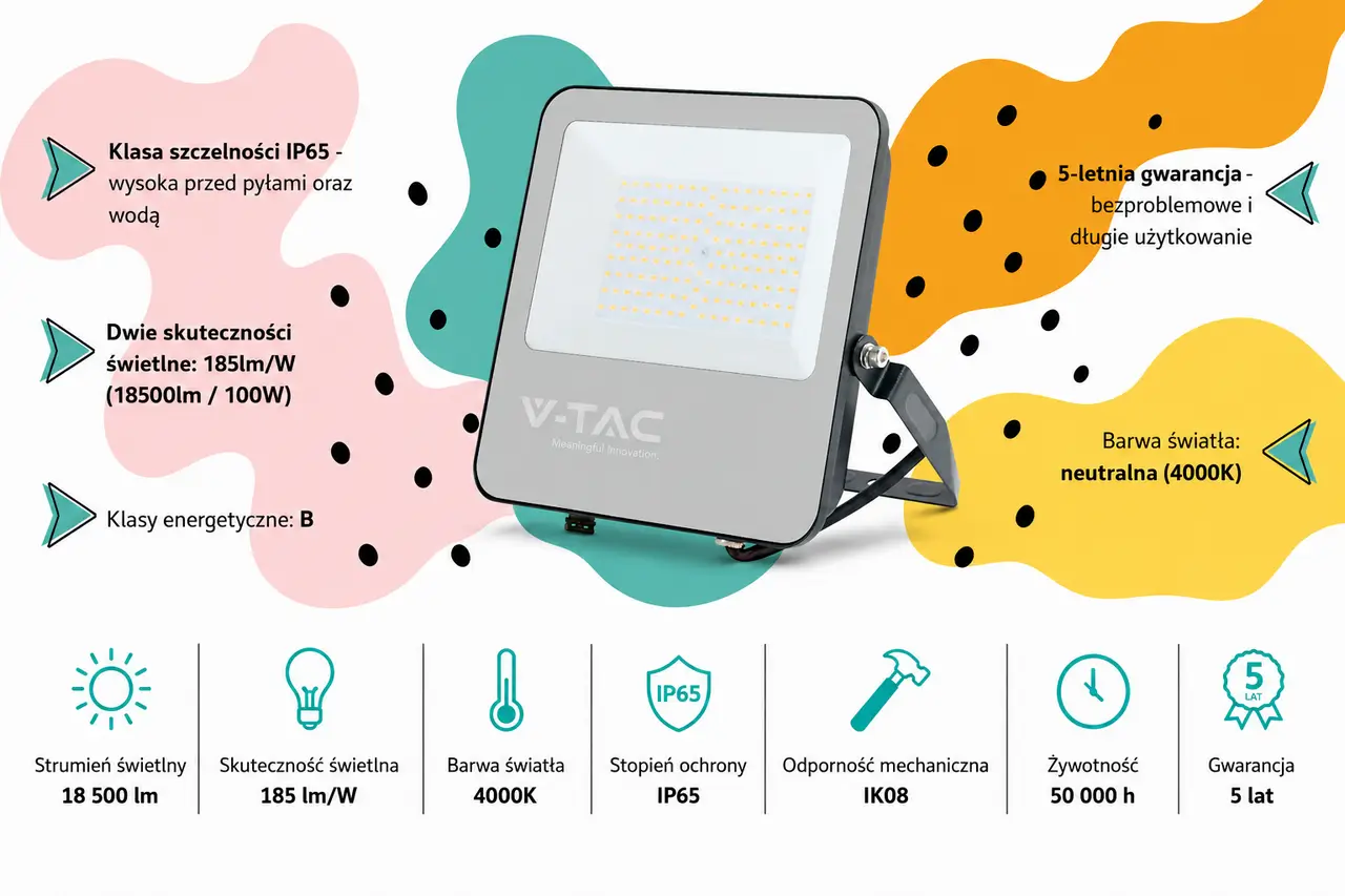 Naświetlacz LED V-TAC VT-44105 100W 4000K IP65 18500 