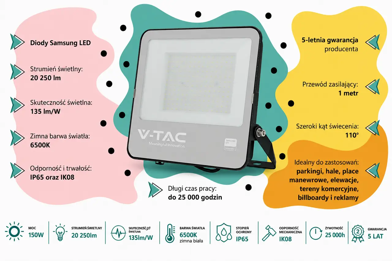 Naświetlacz LED V-TAC VT-44153 150W 6500K Samsung IP65 20250 lm