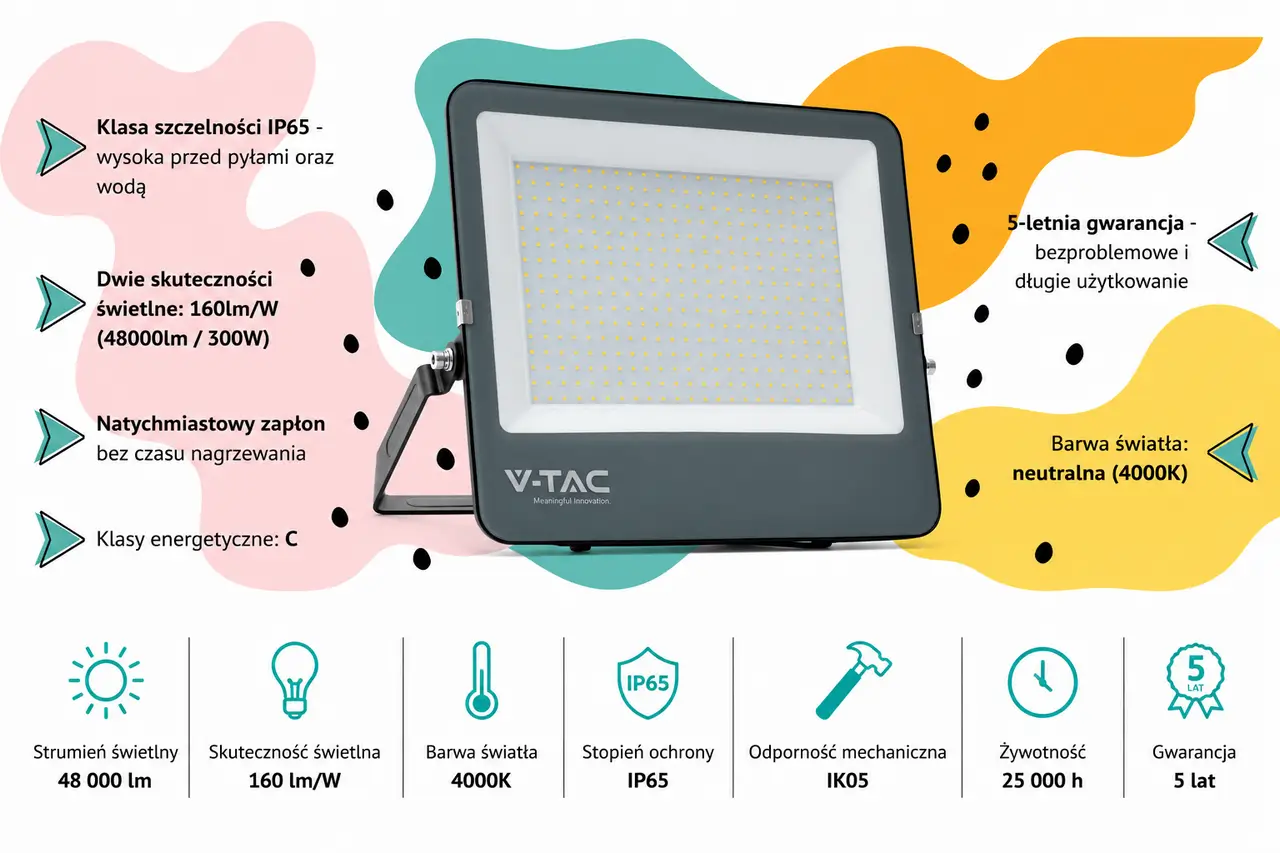 Naświetlacz LED V-TAC VT-44303 300W 4000K IP65 48000 lm