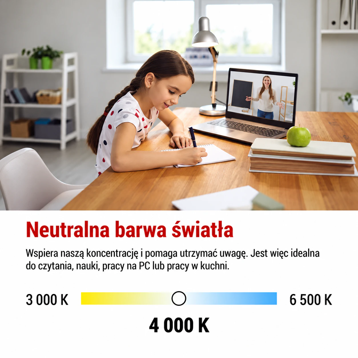 Neutralna barwa światła do nauki