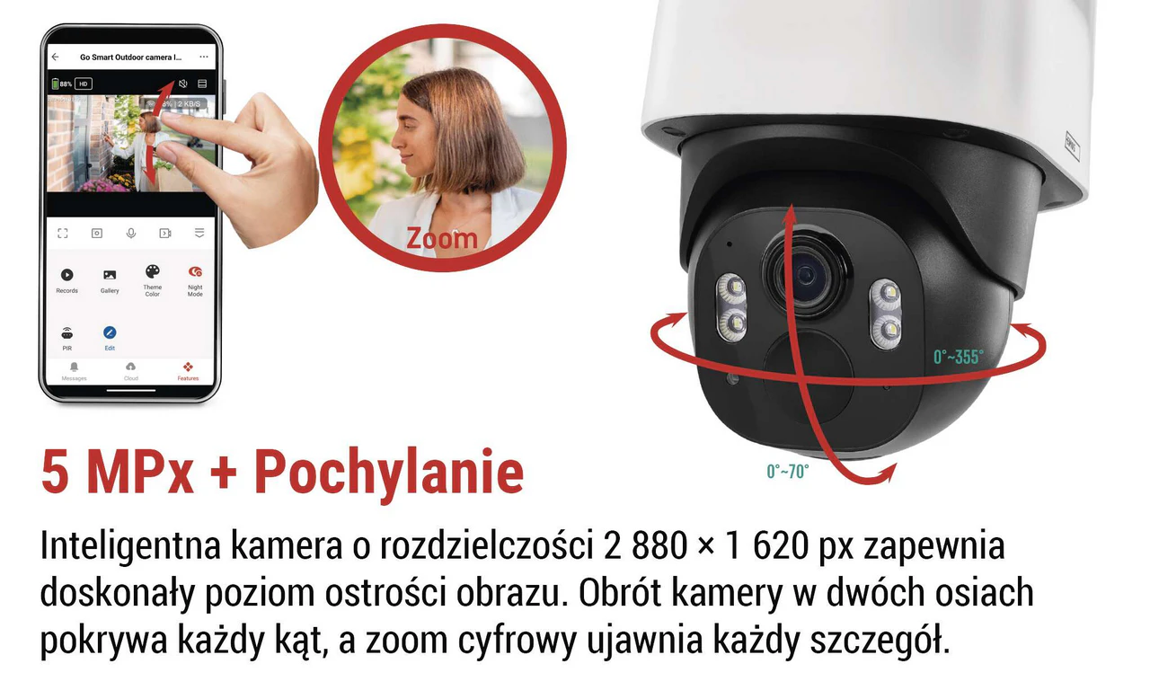 Obrotowa kamera Wi-Fi 5 MP z funkcją śledzenia ruchu
