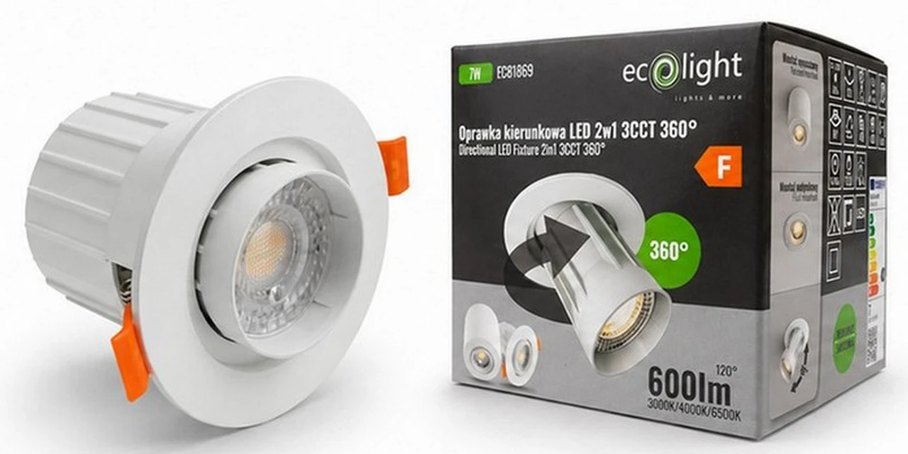 Oprawa kierunkowa LED 2w1 7W 600lm 3CCT biała
