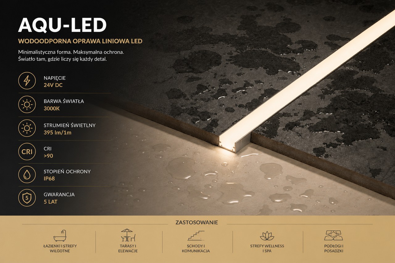 Oprawa liniowa LED AQU IP68 3000K srebrna