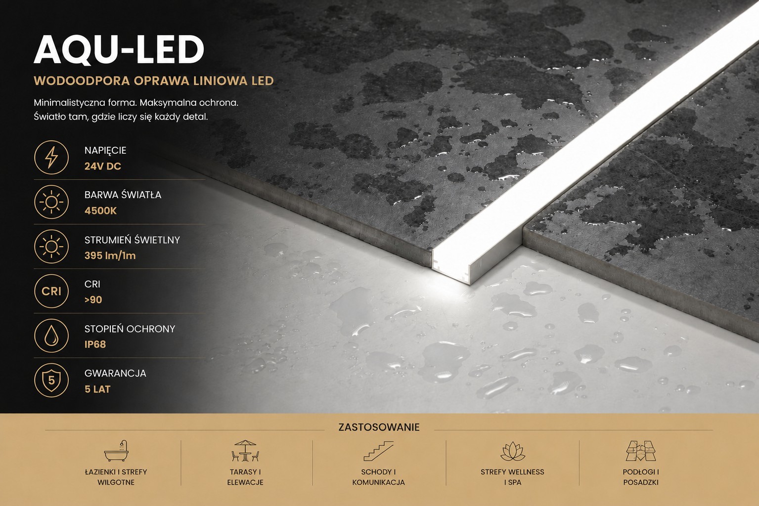 Oprawa liniowa LED IP68 24V AQU-LED – wodoodporna linia światła 4500K