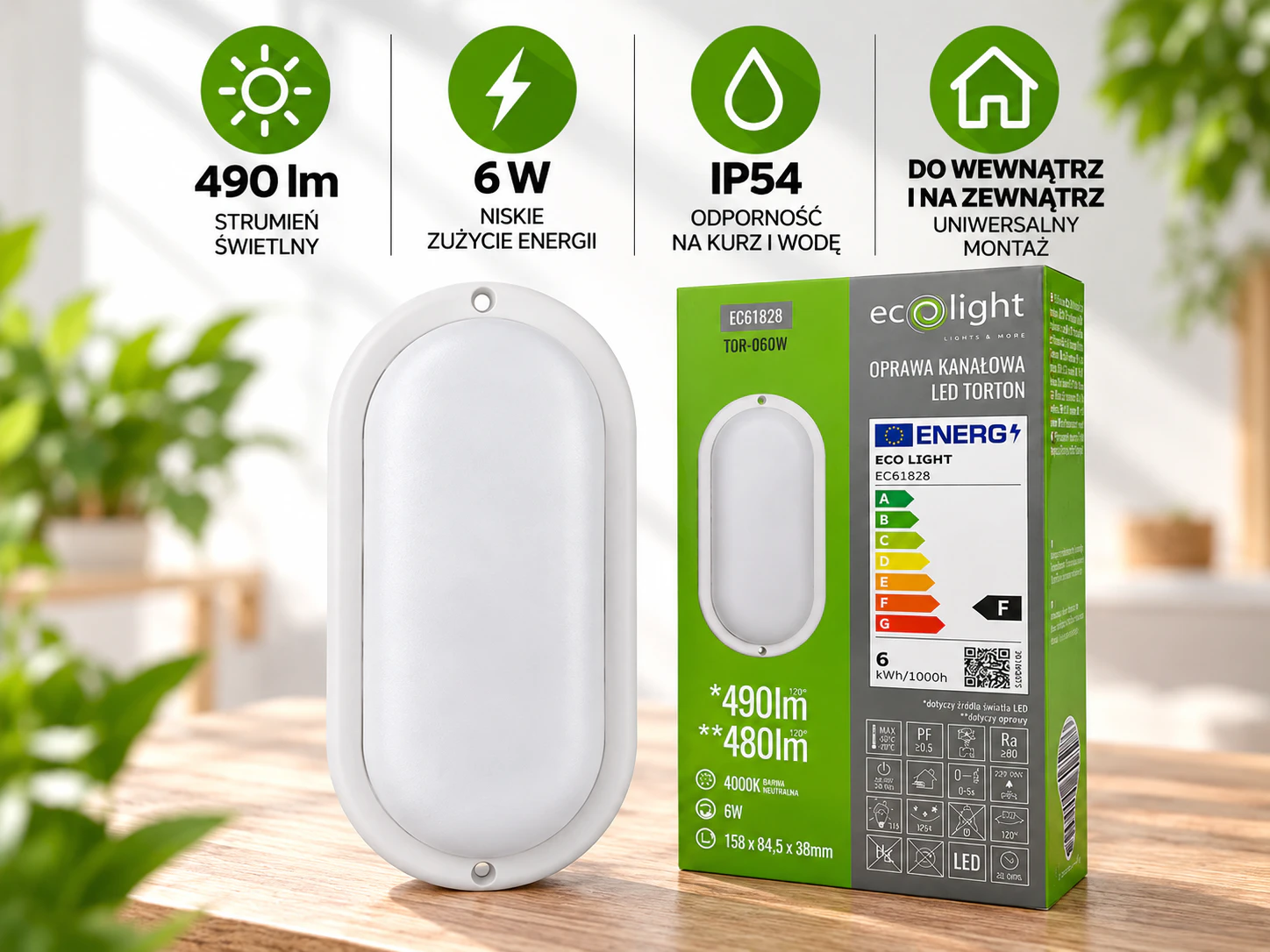 Plafon LED Eco Light Torton TOR-06OW 6 W 480 lm 4000 K IP54 – owalny biały