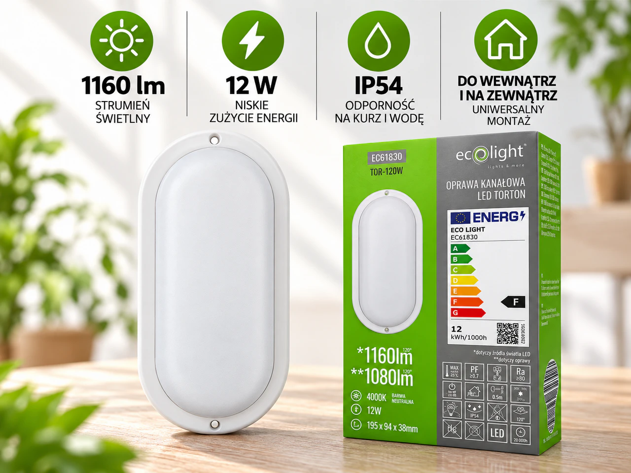 Plafon LED Eco Light Torton TOR-12OW 12W 1080lm 4000K IP54 – owalny biały