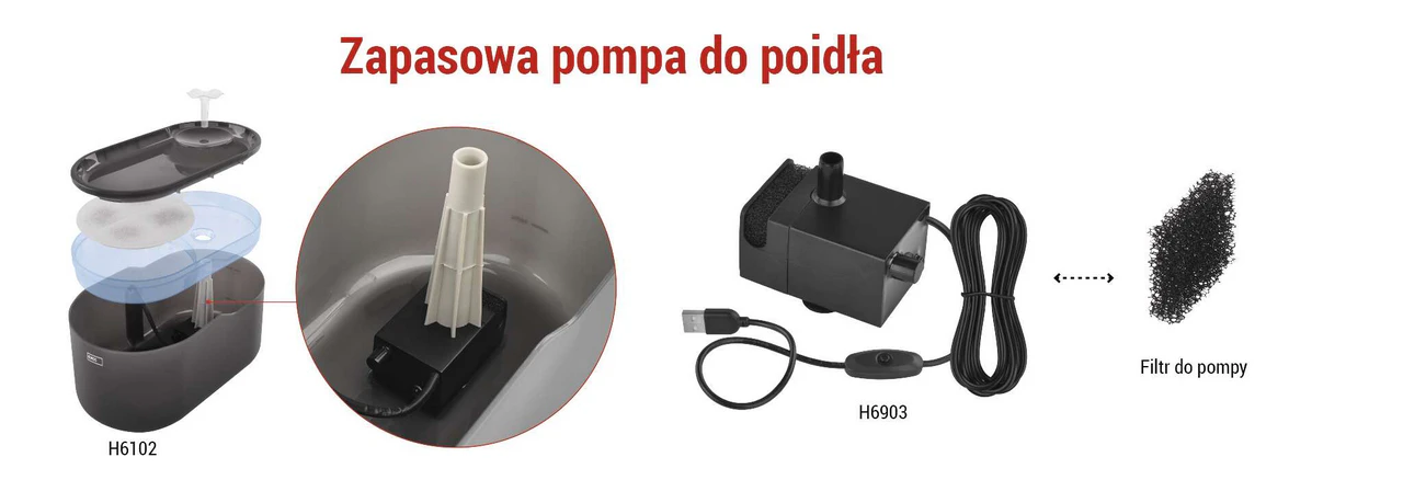 Pompa zapasowa EMOS GoSmart H6903 to część zamienna przeznaczona do poidła dla zwierząt EMOS GoSmart PET-202 (H6102)