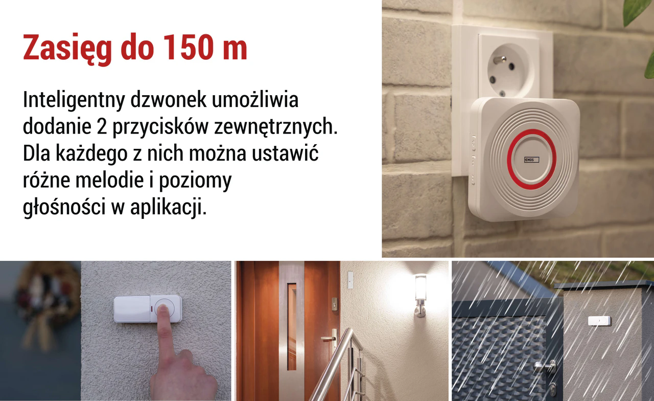 Przycisk IP44 i zasięg radiowy do 150 m